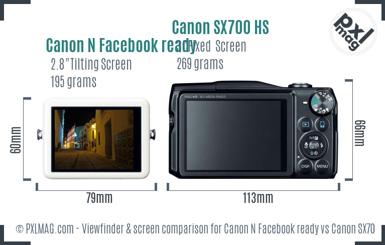 Canon N Facebook ready vs Canon SX700 HS Screen and Viewfinder comparison