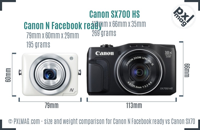 Canon N Facebook ready vs Canon SX700 HS size comparison Canon N Facebook ready vs Canon SX700 HS size comparison
