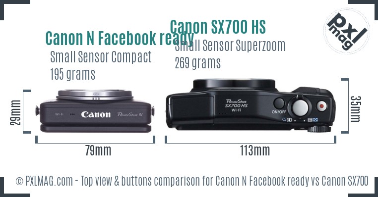 Canon N Facebook ready vs Canon SX700 HS top view buttons comparison