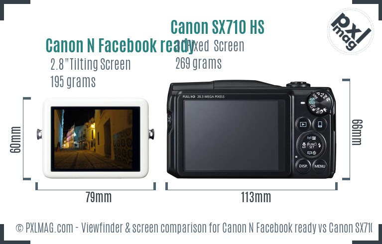 Canon N Facebook ready vs Canon SX710 HS Screen and Viewfinder comparison
