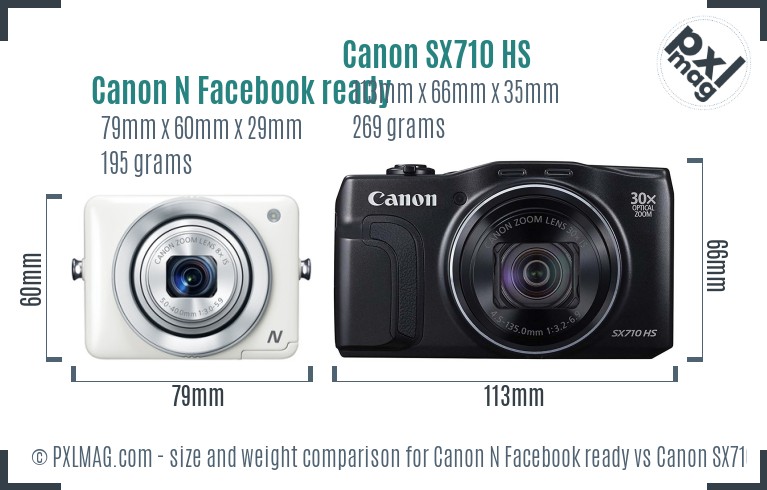 Canon N Facebook ready vs Canon SX710 HS size comparison