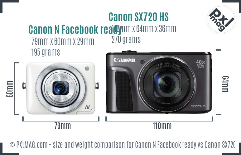 Canon N Facebook ready vs Canon SX720 HS size comparison