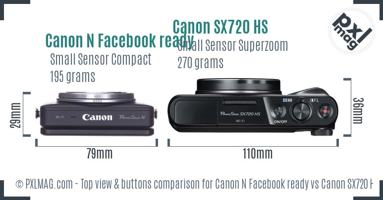 Canon N Facebook ready vs Canon SX720 HS top view buttons comparison