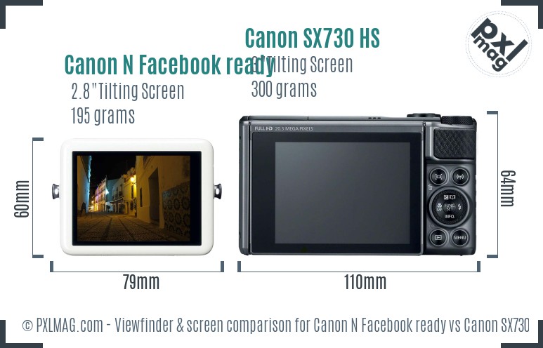 Canon N Facebook ready vs Canon SX730 HS Screen and Viewfinder comparison