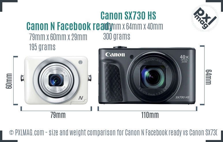 Canon N Facebook ready vs Canon SX730 HS size comparison Canon N Facebook ready vs Canon SX730 HS size comparison