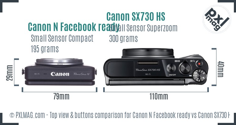 Canon N Facebook ready vs Canon SX730 HS top view buttons comparison