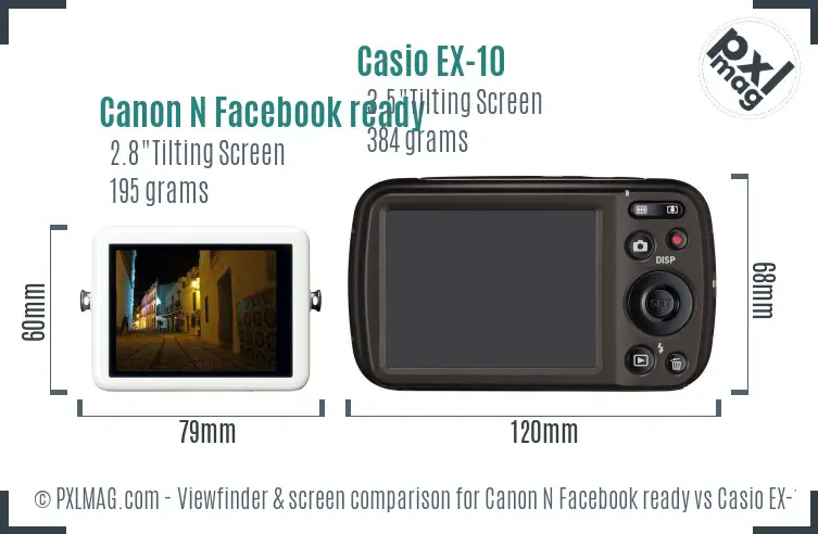 Canon N Facebook ready vs Casio EX-10 Screen and Viewfinder comparison