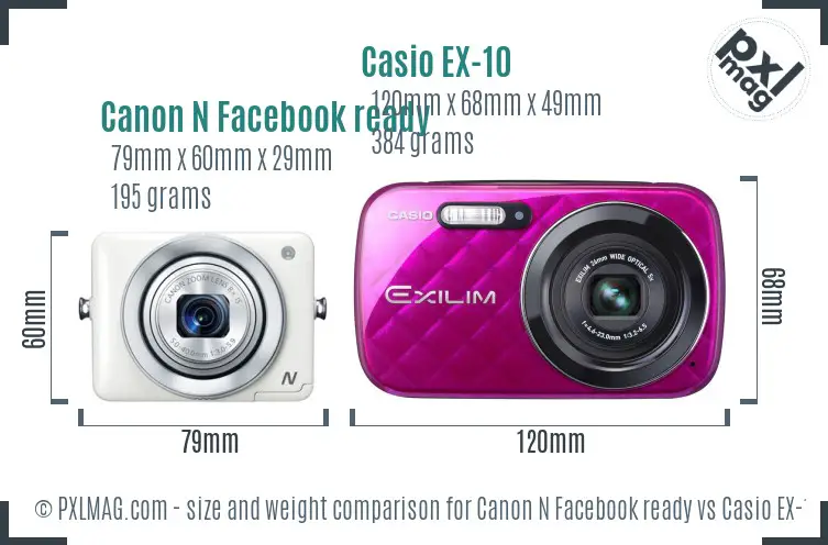 Canon N Facebook ready vs Casio EX-10 size comparison