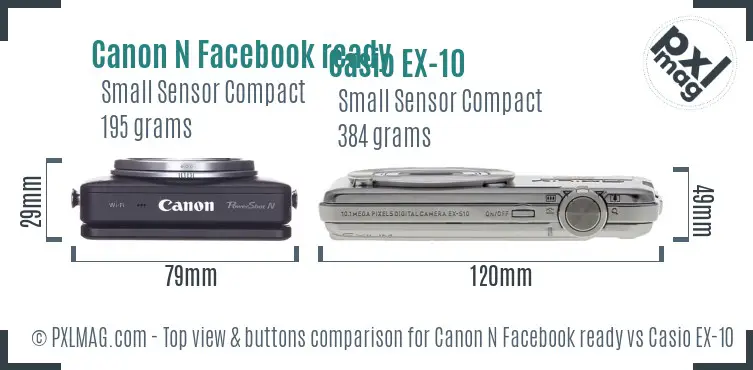 Canon N Facebook ready vs Casio EX-10 top view buttons comparison