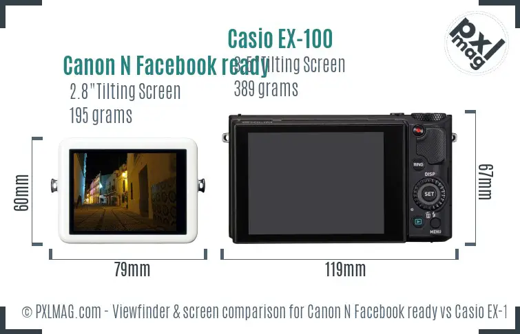 Canon N Facebook ready vs Casio EX-100 Screen and Viewfinder comparison