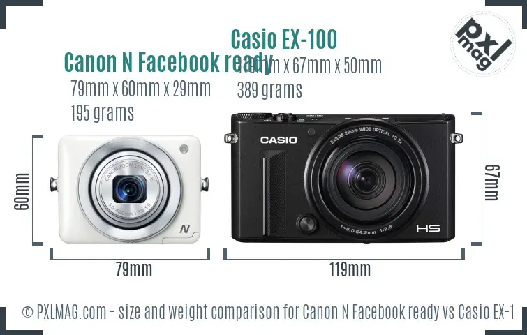 Canon N Facebook ready vs Casio EX-100 size comparison