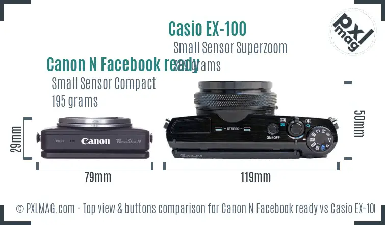 Canon N Facebook ready vs Casio EX-100 top view buttons comparison