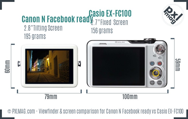 Canon N Facebook ready vs Casio EX-FC100 Screen and Viewfinder comparison