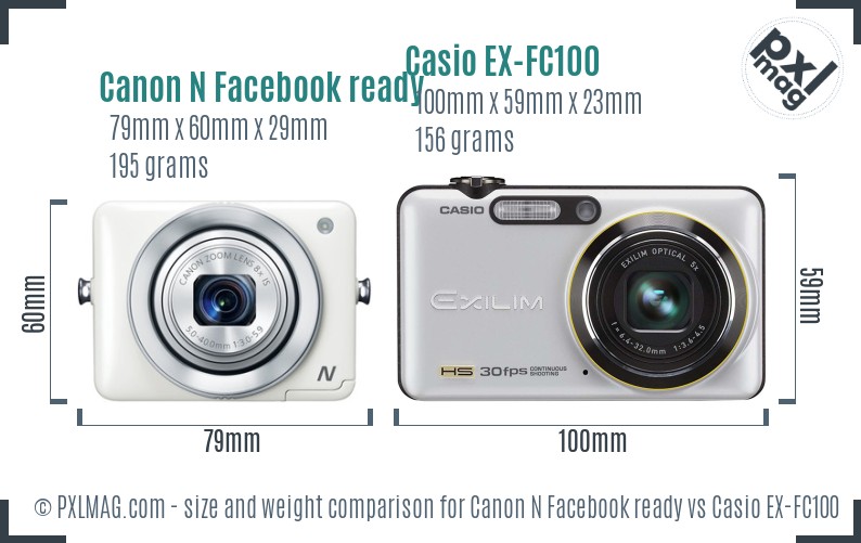 Canon N Facebook ready vs Casio EX-FC100 size comparison