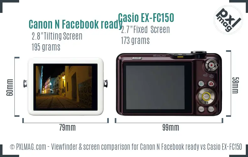Canon N Facebook ready vs Casio EX-FC150 Screen and Viewfinder comparison Canon N Facebook ready vs Casio EX-FC150 Screen and Viewfinder comparison