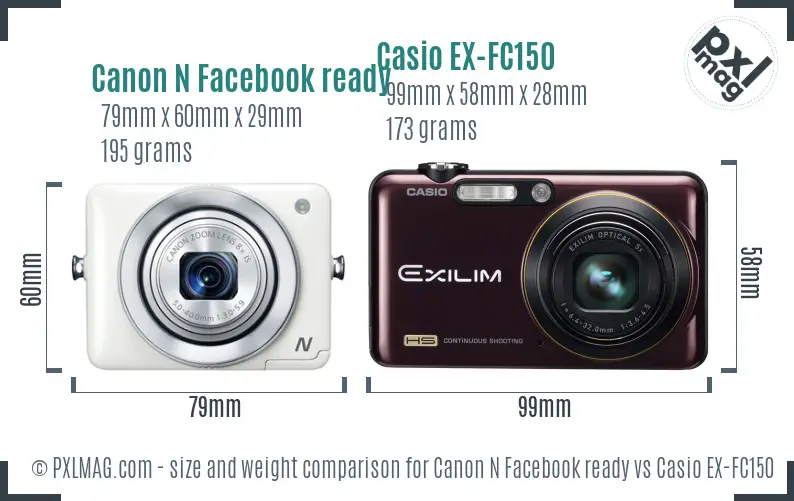 Canon N Facebook ready vs Casio EX-FC150 size comparison Canon N Facebook ready vs Casio EX-FC150 size comparison