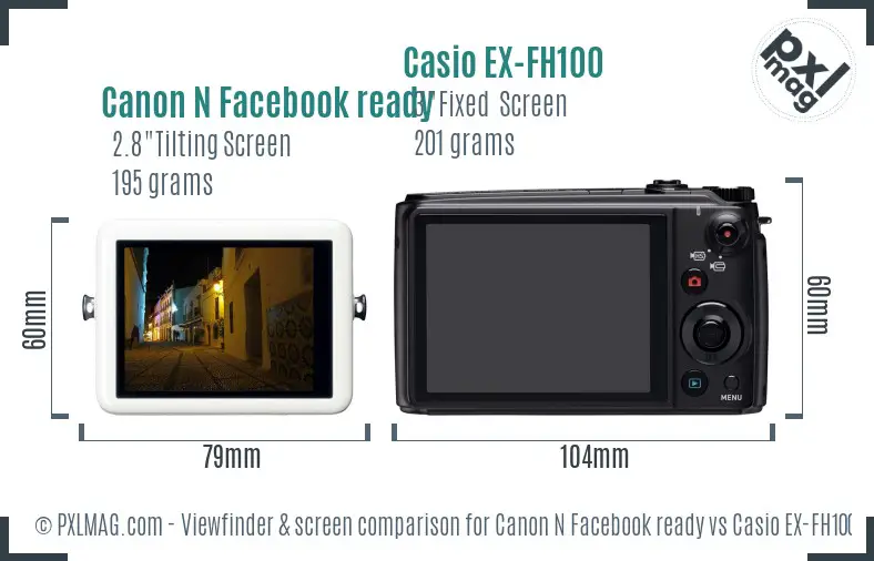 Canon N Facebook ready vs Casio EX-FH100 Screen and Viewfinder comparison Canon N Facebook ready vs Casio EX-FH100 Screen and Viewfinder comparison