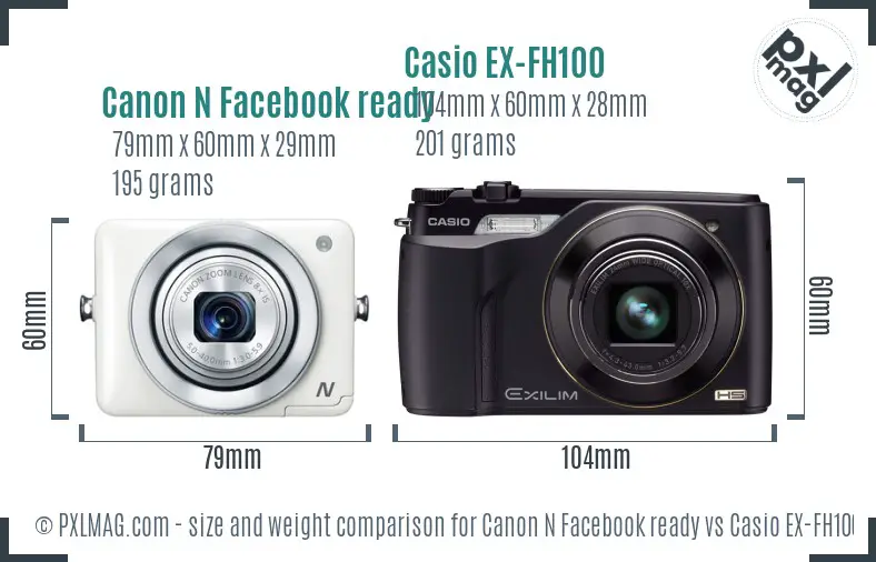 Canon N Facebook ready vs Casio EX-FH100 size comparison Canon N Facebook ready vs Casio EX-FH100 size comparison