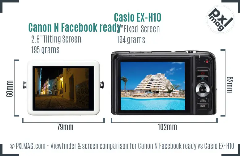 Canon N Facebook ready vs Casio EX-H10 Screen and Viewfinder comparison