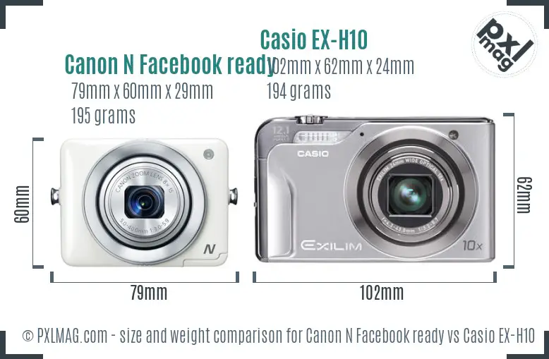Canon N Facebook ready vs Casio EX-H10 size comparison