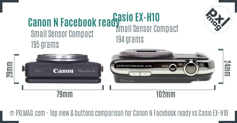 Canon N Facebook ready vs Casio EX-H10 top view buttons comparison
