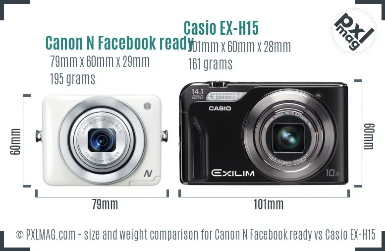 Canon N Facebook ready vs Casio EX-H15 size comparison