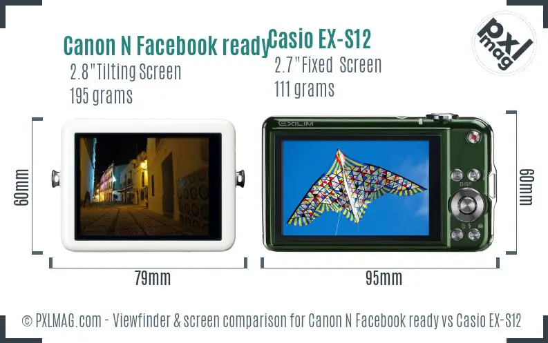 Canon N Facebook ready vs Casio EX-S12 Screen and Viewfinder comparison