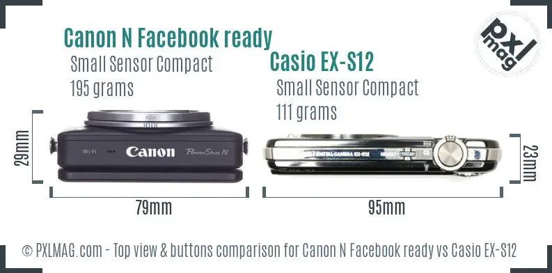 Canon N Facebook ready vs Casio EX-S12 top view buttons comparison