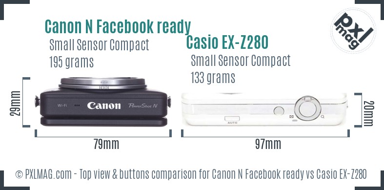 Canon N Facebook ready vs Casio EX-Z280 top view buttons comparison