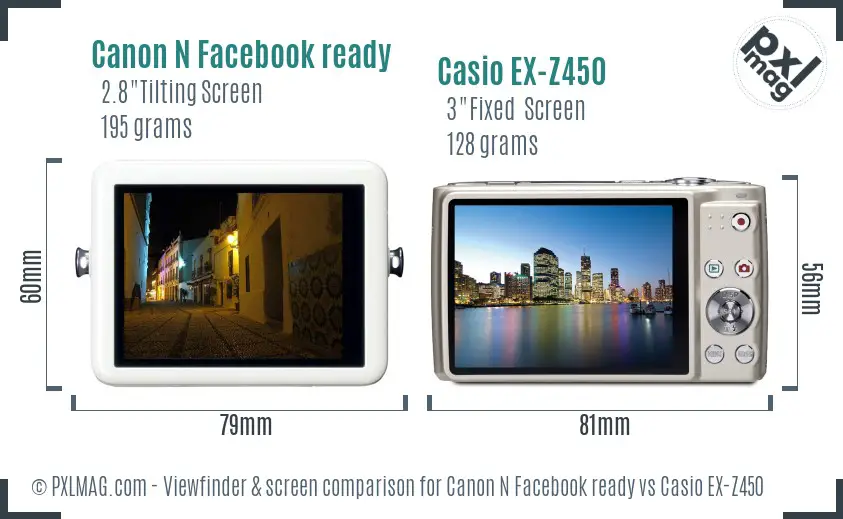 Canon N Facebook ready vs Casio EX-Z450 Screen and Viewfinder comparison Canon N Facebook ready vs Casio EX-Z450 Screen and Viewfinder comparison