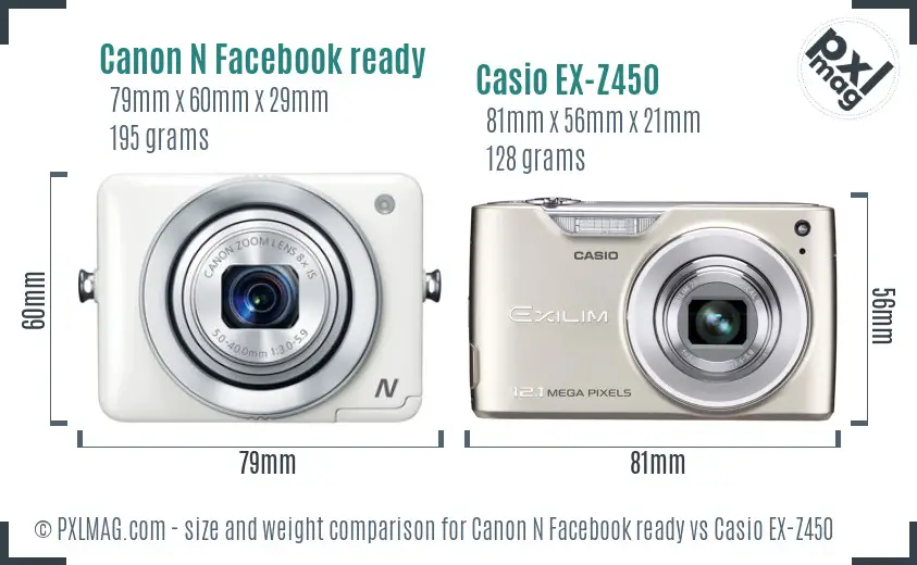 Canon N Facebook ready vs Casio EX-Z450 size comparison Canon N Facebook ready vs Casio EX-Z450 size comparison