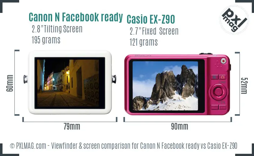 Canon N Facebook ready vs Casio EX-Z90 Screen and Viewfinder comparison