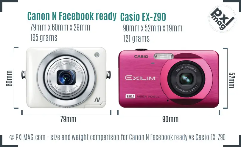 Canon N Facebook ready vs Casio EX-Z90 size comparison