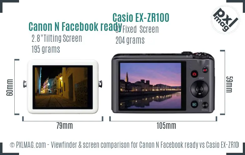 Canon N Facebook ready vs Casio EX-ZR100 Screen and Viewfinder comparison