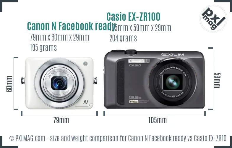 Canon N Facebook ready vs Casio EX-ZR100 size comparison