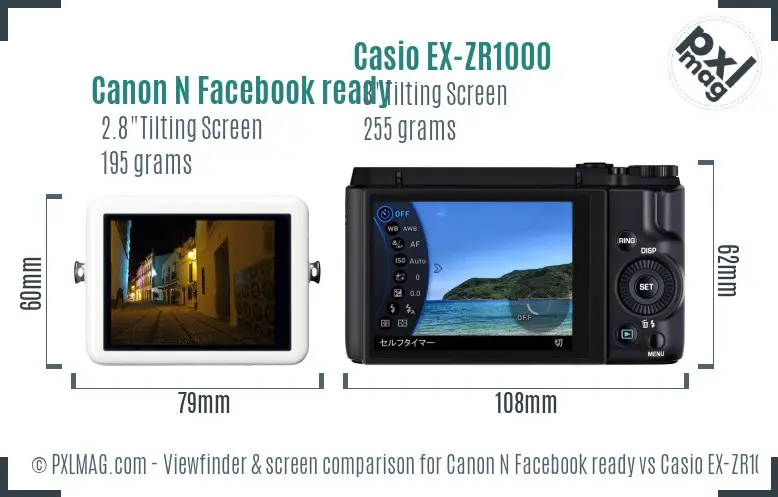Canon N Facebook ready vs Casio EX-ZR1000 Screen and Viewfinder comparison