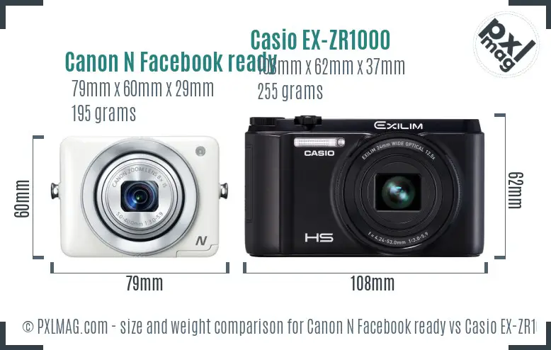 Canon N Facebook ready vs Casio EX-ZR1000 size comparison