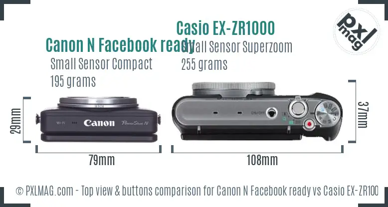 Canon N Facebook ready vs Casio EX-ZR1000 top view buttons comparison