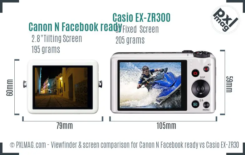 Canon N Facebook ready vs Casio EX-ZR300 Screen and Viewfinder comparison Canon N Facebook ready vs Casio EX-ZR300 Screen and Viewfinder comparison