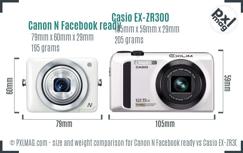 Canon N Facebook ready vs Casio EX-ZR300 size comparison Canon N Facebook ready vs Casio EX-ZR300 size comparison
