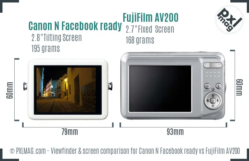 Canon N Facebook ready vs FujiFilm AV200 Screen and Viewfinder comparison