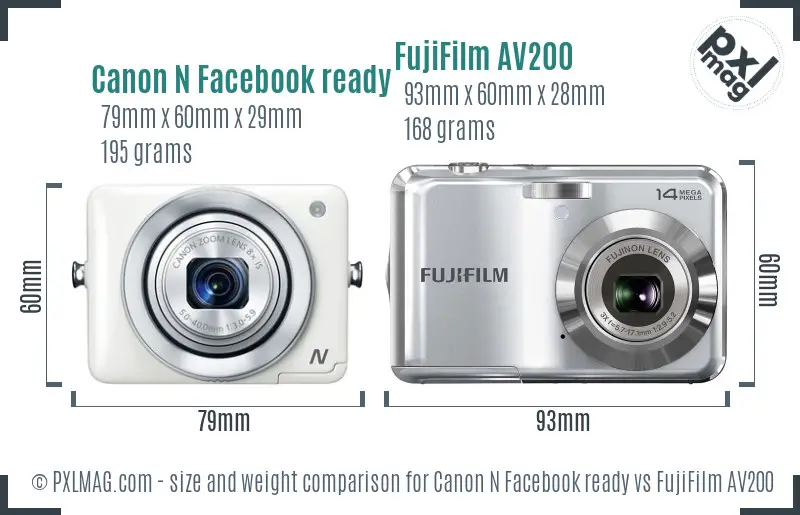 Canon N Facebook ready vs FujiFilm AV200 size comparison