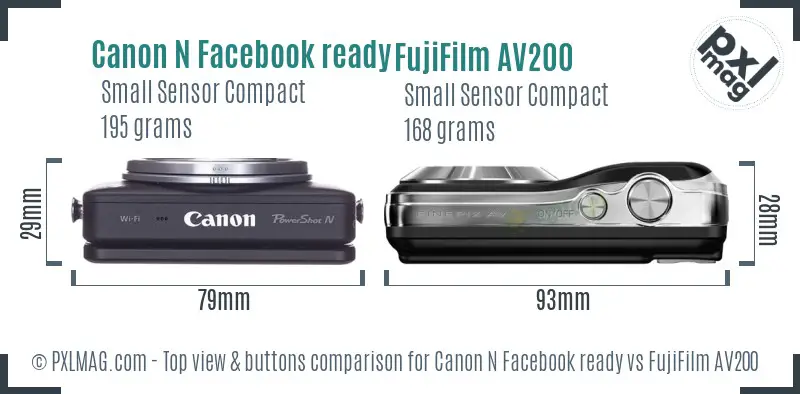 Canon N Facebook ready vs FujiFilm AV200 top view buttons comparison
