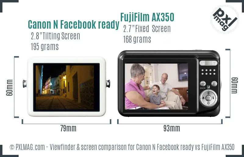 Canon N Facebook ready vs FujiFilm AX350 Screen and Viewfinder comparison