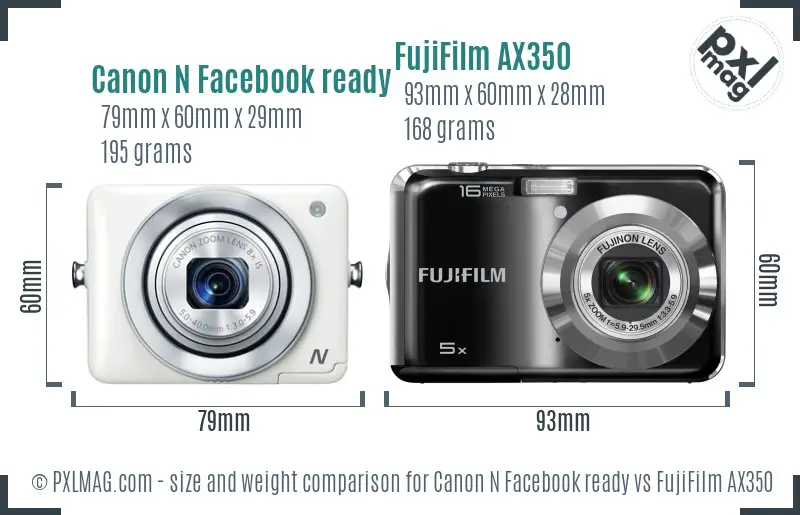Canon N Facebook ready vs FujiFilm AX350 size comparison