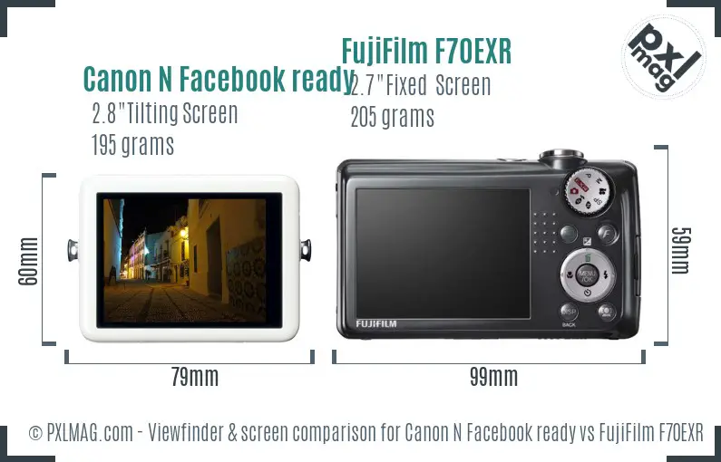 Canon N Facebook ready vs FujiFilm F70EXR Screen and Viewfinder comparison
