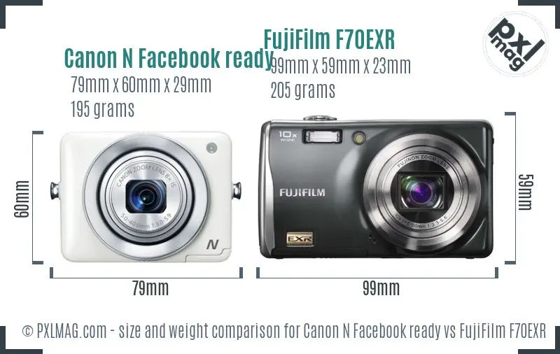 Canon N Facebook ready vs FujiFilm F70EXR size comparison