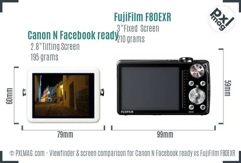Canon N Facebook ready vs FujiFilm F80EXR Screen and Viewfinder comparison