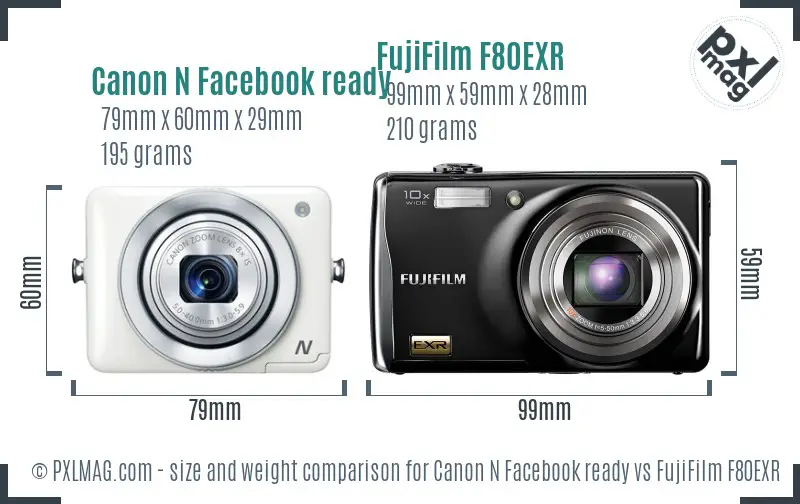 Canon N Facebook ready vs FujiFilm F80EXR size comparison
