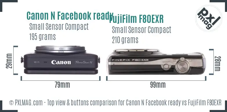 Canon N Facebook ready vs FujiFilm F80EXR top view buttons comparison